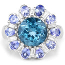 6.19 Carat Genuine London Blue Topaz, Tanzanite & White Topaz .925 Sterling Silver Ring-3