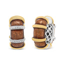 18K Yellow and White Gold Flash Plated .925 Sterling Silver Clear Brown Enamel 9/10 Cttw Round Diamonds Huggie Hoop Earrings (F-G Color, VS1-VS2 Clarity)-4