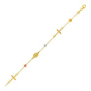 14k Tri Color Gold Bracelet with Crosses Cubes and Medallions-1