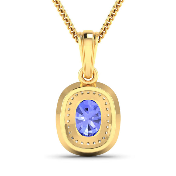 1.45 Carat Genuine Tanzanite and White Diamond 14K Yellow Gold Pendant