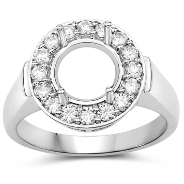 0.48 Carat Genuine White Diamond 14K White Gold Semi Mount Ring - holds 8.00mm Round Gemstone - 0