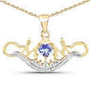 14K Yellow Gold Plated 0.62 Carat Genuine Tanzanite and White Topaz .925 Sterling Silver Pendant-1