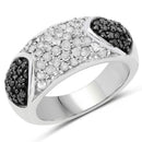 0.99 Carat Genuine Black Diamond and White Diamond .925 Sterling Silver Ring-1