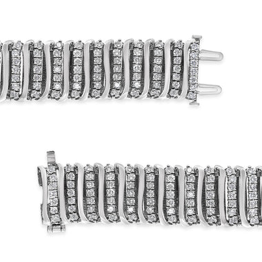 .925 Sterling Silver 8 1/2 Cttw Diamond 7 Row Chevron "S" Curved Link Tennis Bracelet (I-J color, I1-I2 clarity) - 7.25" - 0