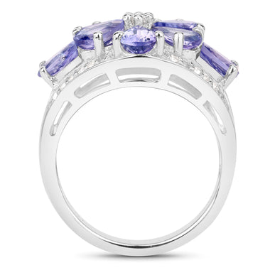 3.24 Carat Genuine Tanzanite and White Topaz .925 Sterling Silver Ring - 0