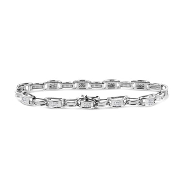 14K White Gold 1.0 Cttw Invisible Set Princess Diamond Alternating Link Tennis Bracelet (I-J Color, I1-I2 Clarity) - 7.25" - 0