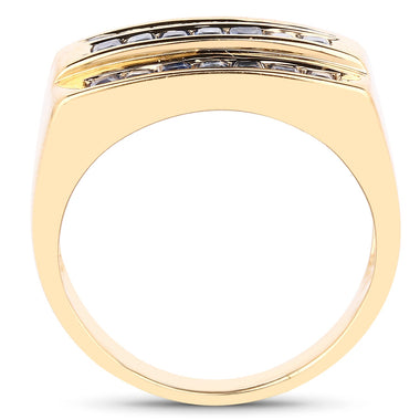 14K Yellow Gold Plated 1.05 Carat Genuine Blue Sapphire .925 Sterling Silver Ring - 0