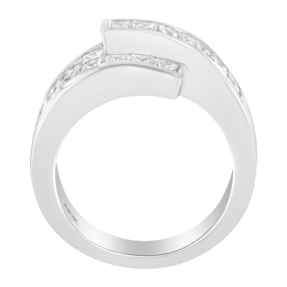 14K White Gold 2.0 Cttw Channel-Set Princess and Baguette-Cut Diamond Bypass Ring Band (G-H Color, SI1-SI2 Clarity) - Ring Size 6.5