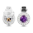 2.29 Carat Genuine Amethyst, Black Diamond and White Diamond .925 Sterling Silver Earrings-4