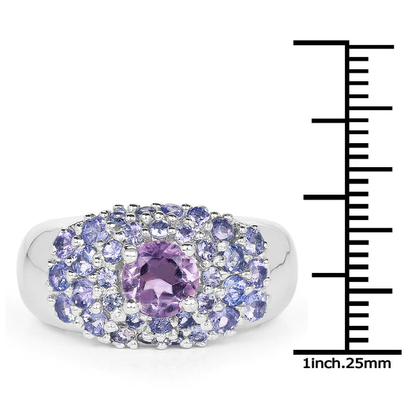 2.43 Carat Genuine Amethyst and Tanzanite .925 Sterling Silver Ring