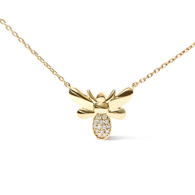 10K Yellow Gold Diamond Accented Bumble Bee Pendant 18" Inch Necklace (H-I Color, I1-I2 Clarity) - 0