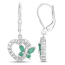 0.44 Carat Genuine Emerald and Created White Sapphire .925 Sterling Silver Earrings-2