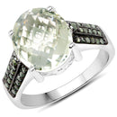 4.41 Carat Genuine Green Amethyst and Green Diamond .925 Sterling Silver Ring-1