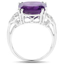 5.87 Carat Genuine Amethyst and White Diamond .925 Sterling Silver Ring-2