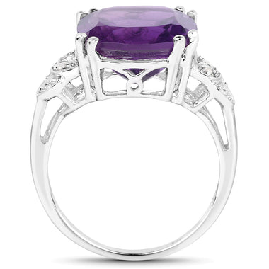 5.87 Carat Genuine Amethyst and White Diamond .925 Sterling Silver Ring - 0