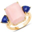 12.18 Carat Genuine Pink Opal and Lapis .925 Sterling Silver Ring-1