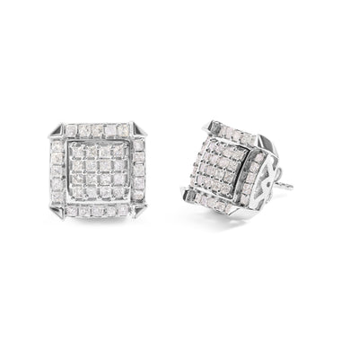 10K White Gold 1 1/10 Cttw Princess Diamond Composite and Halo Stud Earrings (I-J Color, I1-I2 Clarity) - 0