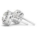 14k White Gold Four Prong Round Halo Diamond Earrings (1 1/6 cttw)-2