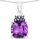 6.10 Carat Genuine Amethyst and Tanzanite .925 Sterling Silver Pendant-1