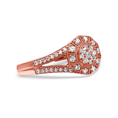 14K Rose Gold Plated .925 Sterling Silver 1/2 Cttw Pave Diamond Halo Cluster Split Shank Cocktail Ring (I-J Color, I1-I2 Clarity) - Size 6 - 0