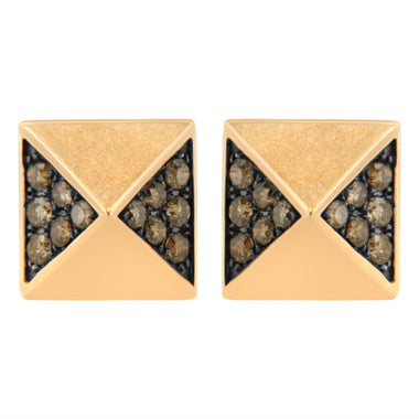 14K Rose Gold 1/4 Cttw Brown Diamond Pyramid Stud Earring (Brown Color, SI1-SI2 Clarity)