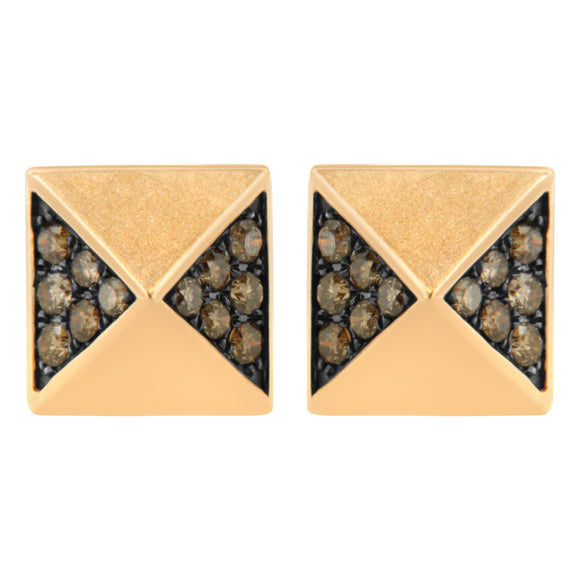 14K Rose Gold 1/4 Cttw Brown Diamond Pyramid Stud Earring (Brown Color, SI1-SI2 Clarity)