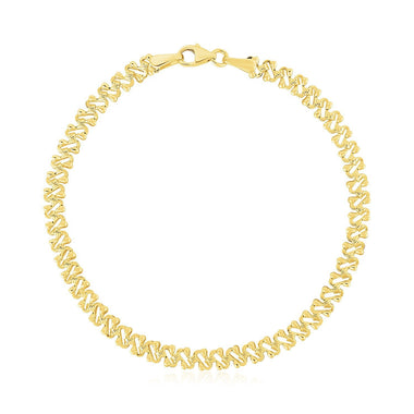 14k Yellow Gold High Polish Textured Fancy Chain Bracelet (4mm) - 0