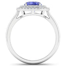 2.02 Carat Genuine Tanzanite and White Diamond 14K White Gold Ring-2