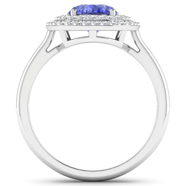 2.02 Carat Genuine Tanzanite and White Diamond 14K White Gold Ring - 0