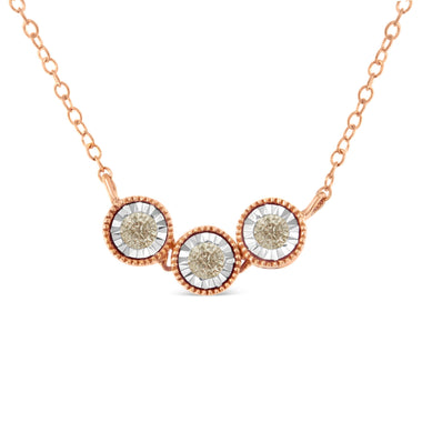 10K Rose and White Gold Plated .925 Sterling Silver 1/4 Cttw Miracle-Set Champagne Diamond Triple Circle 18" Necklace (I2-I3 Clarity) - 0