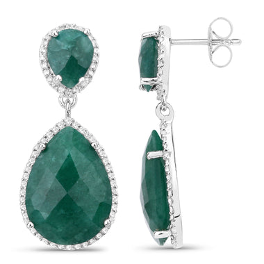 19.42 Carat Dyed Emerald and White Topaz .925 Sterling Silver Earrings - 0