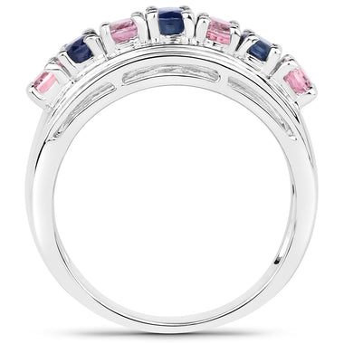 1.40 Carat Genuine Pink Sapphire and Blue Sapphire .925 Sterling Silver Ring - 0