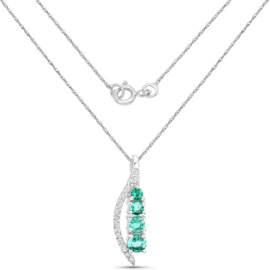 0.34 Carat Genuine Zambian Emerald and White Diamond 14K White Gold Pendant - 0