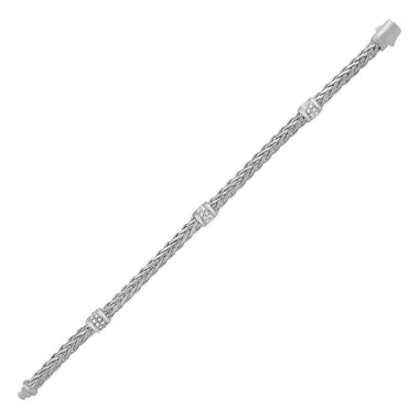 Polished Woven Rope Bracelet with Diamond Accents in 14k White Gold - 0