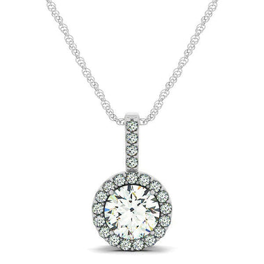 14k White Gold Diamond Halo Round Style Pendant (5/8 cttw)