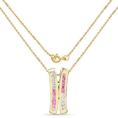 14K Yellow Gold Plated 1.08 Carat Genuine Pink Sapphire and White Sapphire .925 Sterling Silver Pendant - 0