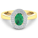 0.88 Carat Genuine Zambian Emerald  and White Diamond 14K Yellow Gold Ring-3