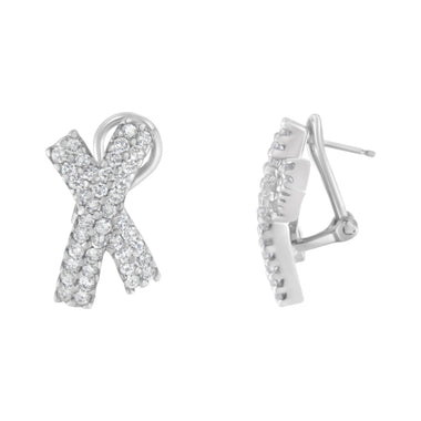 14K White Gold 2.0 Cttw Round-Brilliant Cut Diamond Domed X Shaped Omega Back Stud Earrings (H-I Color, I1-I2 Clarity) - 0