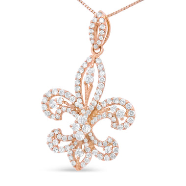 14K Yellow Gold 1.00 Cttw Round Diamond Fleur De Lis 18" Pendant Necklace (H-I Color, SI2-I1 Clarity) - 0