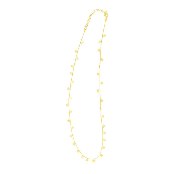 14K Yellow Gold Necklace with Dangling Stars