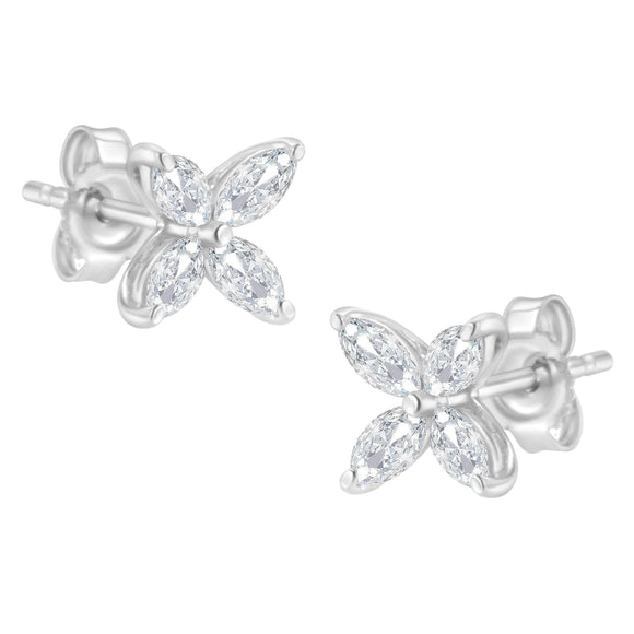 14K White Gold 1/2 Cttw Marquise Diamond 8 Stone Floral Leaf Stud Earrings (H-I Color, SI1-SI2 Clarity)
