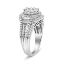 14K White Gold 1 1/2 Cttw Diamond Floral Cluster and Studded Shank Halo Ring (H-I Color, SI2-I1 Clarity) - Ring Size 7-3