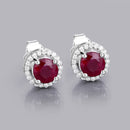 1.22 Carat Genuine Ruby and White Diamond 14K White Gold Earrings-2