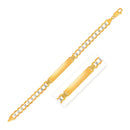 14k Two Tone Gold 8 1/2 inch Mens Narrow Curb Chain ID Bracelet with White Pave-1