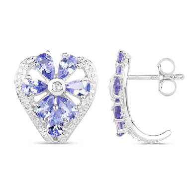 2.97 Carat Genuine Tanzanite & White Topaz .925 Sterling Silver Earrings - 0