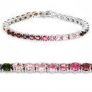 11.16 Carat Genuine Pink Tourmaline, Green Tourmaline and Brown Tourmaline .925 Sterling Silver Bracelet-2