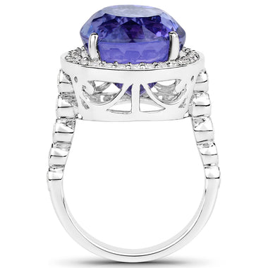 18.50 Carat Genuine Tanzanite and White Diamond 18K White Gold Ring - 0