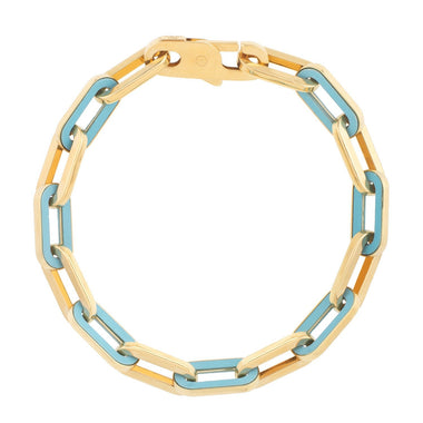 14k Yellow Gold Turquoise Paperclip Gem Link Bracelet (7.00 mm) - 0