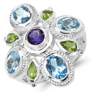 5.13 Carat Genuine Amethyst , Blue Topaz & Peridot .925 Sterling Silver Ring-1