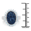 3.68 Carat Genuine Cobalt Blue Drusy & Swiss Blue Topaz .925 Sterling Silver Ring-3